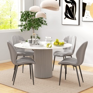 Set de 4 scaune, stil modern, cu spătar și picioare din oțel, gri deschis - Img 2