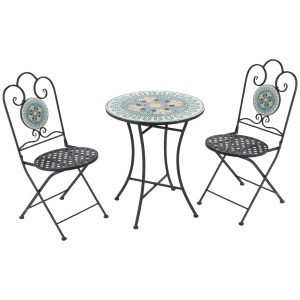 Set de Gradina cu Mozaic de 3 Piese, din Metal, Verde - Img 1