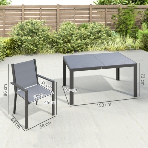 Set de Mobilier de Grădină cu 7 Piese, Masă și 6 Scaune Stivuibile, Mobilier din Oțel Textilen, Gri Deschis - Img 3