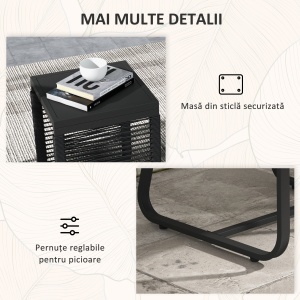Set de Mobilier de Grădină din 3 Piese din Ratan, Set cu Masă din Sticlă Securizată și Perne Moi, 53x57x77 cm, Negru - Img 7