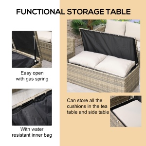 Set de mobilier de gradina din ratan de 6 piese, canapea si 2 fotolii tapitate pentru 7 persoane, bej - Img 4