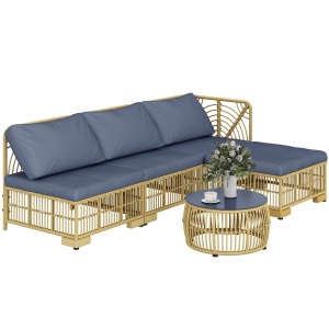 Set de Mobilier din Rachita de 5 Bucati, Gri - Img 1