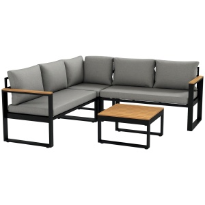 Set de Mobilier pentru Grădină din 4 Piese cu 2 Canapele Duble, Colțar și Măsuță de Cafea, 124x61x71,5 cm, Gri - Img 1