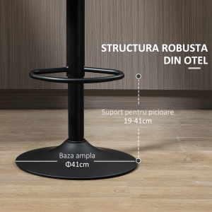 Set de scaune de bar reglabile pe inaltime 2 piese cu suport pentru picioare, otel si poliester, 47,5x57,5x95-116 cm, maro deschis - Img 7