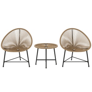 Set din Ratan din 3 Piese cu Scaune și Măsuță de Cafea, 72x68x81 cm, Natural - Img 1