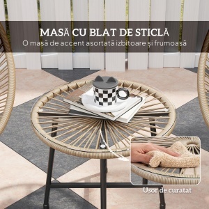 Set din Ratan din 3 Piese cu Scaune și Măsuță de Cafea, 72x68x81 cm, Natural - Img 6