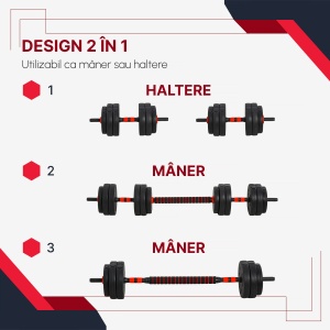 Set Gantere/Haltera 25 kg cu 12 discuri reglabile - Img 4