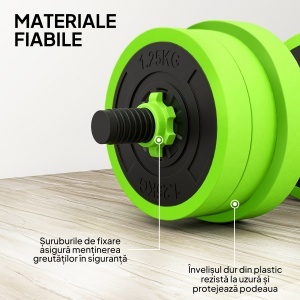 Set Greutăți Sala de Sport 4 în 1 de 20kg, Convertibil în Kettlebell, 2 Gantere, Bară de Haltere și Suport pentru Flotări, Verde - Img 7