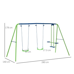 Set Leagăn de Grădină cu Leagăn Dublu și 2 Leagăne Simple, 280x140x178 cm, Verde - Img 3
