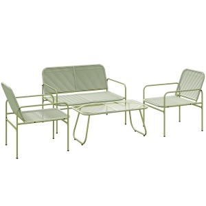 Set Lounge de Exterior din Ratan PE cu Canapea, 2 Fotolii și Măsuță Verde