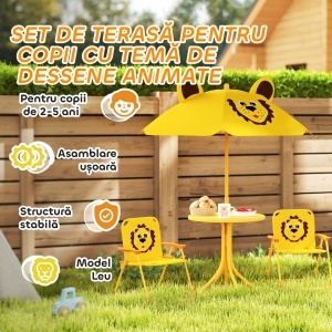 Set Masă, 2 Scaune și Umbrelă pentru Grădină, pentru Copii 2-5 Ani, Galben - Img 7