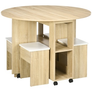 Set Masa Dining pentru 4 Persoane, Masa cu Extensie Plianta cu Rotile si 4 Scaune
