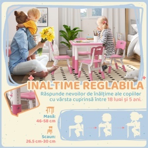Set Masa & Scaune Reglabile 18–60 luni cu Tablita – Roz - Img 4