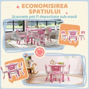 Set Masa & Scaune Reglabile 18–60 luni cu Tablita – Roz - Img 8