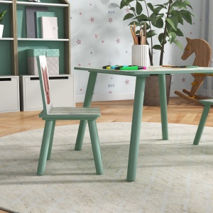 Set masa si scaun 3 piese pentru copii MDF lemn de pin desene animale verde distractie copii indemanare confortabil pentru copii model cu desene - Img 9