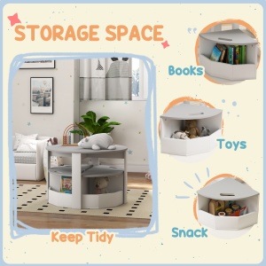 Set Masă și Scaun pentru Copii, Masă și Scaune pentru Copii din 5 Piese cu Depozitare, pentru Clasă, Creșă, Grădiniță, 78x78x49 cm, Gri - Img 6