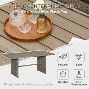 Set Mobila de Gradina de 6 Piese din Ratan PE, Salon cu Canapea 3 Locuri, 2 Fotolii, 2 Taburete si Masa, Perne Detasabile si Lavabile, Gri - Img 6