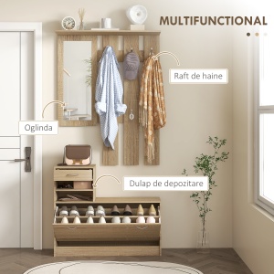 Set Mobilier cu 2 Rafturi Reglabile, 90x24x177 cm, Lemn Natural - Img 4