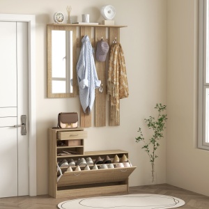Set Mobilier cu 2 Rafturi Reglabile, 90x24x177 cm, Lemn Natural - Img 7
