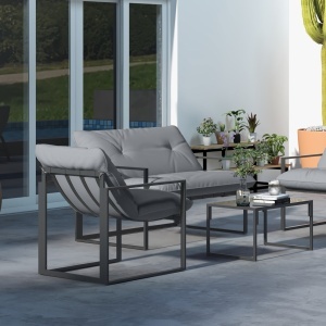 Set Mobilier de Exterior cu Măsuță din Sticlă, Canapea, 2 Fotolii și Perne, Gri - Img 9