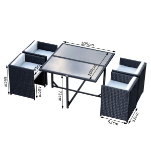 Set Mobilier de Grădină cu Masă de Prânz, 4 Scaune și Perne, 109x109x72 cm, Negru - Img 3
