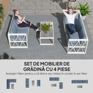 Set Mobilier de Grădină din 4 Piese cu 2 Canapele, Fotoliu Reglabil și Măsuță de Cafea, 121x61x62 cm, Gri - Img 4