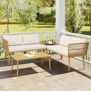 Set Mobilier de Grădină din 4 Piese cu 2 Canapele și 2 Măsuțe de Cafea, 116x65x70 cm, Alb Crem - Img 2