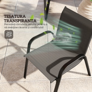 Set Mobilier de Grădină din 4 Piese cu Canapea, 2 Scaune Stivuibile și Măsuță de Cafea, 113x66x79 cm, Negru - Img 6