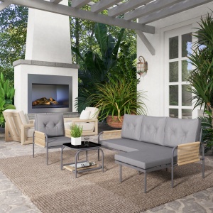 Set Mobilier de Grădină din 4 Piese cu Canapea, Fotoliu, Șezlong și Măsuță, 64x70x78 cm, Gri Închis - Img 8
