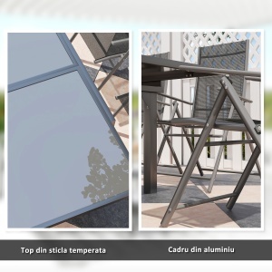 Set Mobilier de Grădină din 7 Piese cu Masă Extensibilă și 6 Scaune Pliabile cu Cotiere, 180/90x90x75 cm, Gri - Img 7
