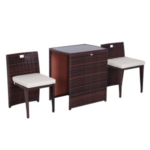 Set Mobilier pentru Grădină din Poly Ratan și Fier 3buc Set Masă și Scaune pentru Grădină Maro și Bej - Img 1