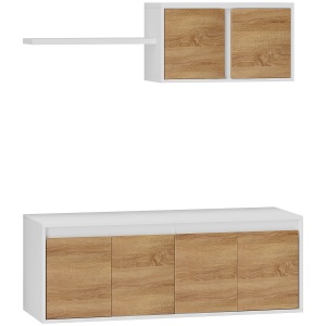 Set Mobilier TV și Dulap Suspendat cu 7 Rafturi și Raft Deschis, Mobilier pentru TV din PAL, 120x41x43,3 cm, Alb - Img 1