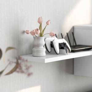 Set Mobilier TV și Dulap Suspendat cu 7 Rafturi și Raft Deschis, Mobilier pentru TV din PAL, 120x41x43,3 cm, Alb - Img 8