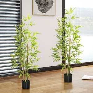 Set Plante Bambus Artificiale cu 3 Trunchiuri cu Ghiveci, Plante Artificiale din PP și Metal, 15x15x120 cm, Verde - Img 4