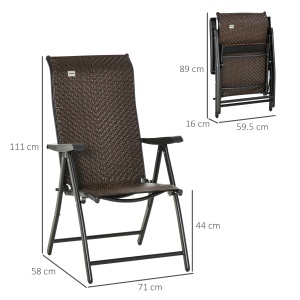 Set Scaune de Gradina 2 Piese din Ratan PE si Otel, Scaune Pliante pentru Exterior cu Spatar Reglabil in 7 Pozitii, Rosu si Negru - Img 3