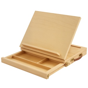 Șevalet pentru Pictură, Pliabil, cu Înclinare Reglabilă și Sertar cu Rafturi, 33,5x26x26 cm, Lemn Natural - Img 1