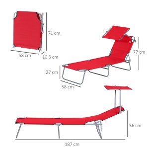 Sezlong de exterior pliabil cu spătar reglabil, șezlong rabatabil cu baldachin pentru plajă, camping, drumeții, grădină - Img 3