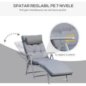 Sezlong de Gradina Pliabil cu Saltea Spatar 7 Pozitii de Inclinare - Img 4