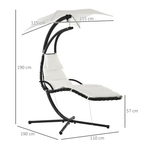 Sezlong Leagan Suspendat Relax Șezlong de Lux cu Acoperis, Crem - Img 3