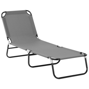 Șezlong Pliabil cu Spătar Reglabil în 5 Poziții, Scaun de Grădină cu Material Respirable Oxford, Ideal pentru Plajă, Piscină, Grădină, 188x56x28 cm, Gri