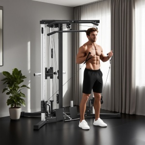 Stație de Fitness cu 15 Poziții Reglabile, Bară pentru Tracțiuni și Halteră, 170x139x200 cm, Negru - Img 8