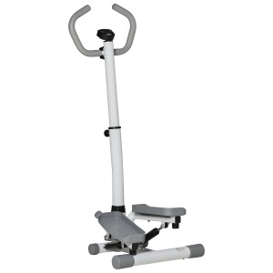 Stepper cu Monitor LCD, Maner Reglabil și Elastice, din Oțel și ABS, Alb și Gri