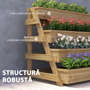 Strat de Grădină Înălțat pe 4 Niveluri și Orificii de Drenaj, 75x57x60,5 cm, Lemn Natural - Img 7