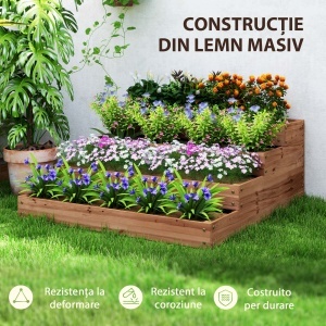 Strat Înălțat de Grădină cu 4 Niveluri, Jardinieră de Balcon cu Bază Deschisă și Căptușeală, 113x113x46 cm, Maro - Img 6