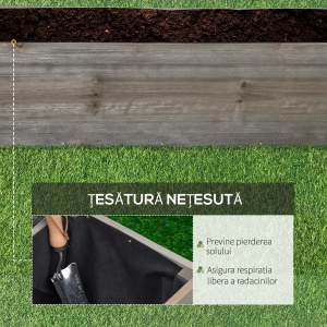 Strat Înălțat de Grădină cu Roți, Frână și Strat din Nețesut cu Orificii de Drenaj, 96x30.6x30 cm, Gri Deschis - Img 4