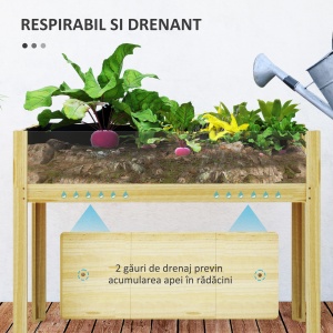 Strat Înălțat de Grădină din Lemn cu Panouri din Acril și Orificii de Drenaj, 110x50x80 cm, Lemn Natural - Img 6