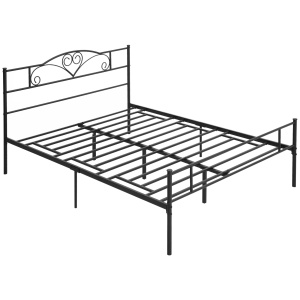 Structura Pat Matrimonial din Otel cu Sipci Integrate, Tetiera si Tablie, 160x200cm