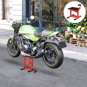 Suport din Otel pentru Motociclete max 150 kg cu Suprafata de Cauciuc si Manivela, 27.5x51-69x34 cm, Rosu - Img 2