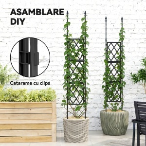 Suport pentru Plante Cățărătoare Înalt Pliabil, Grilaj pentru Cățărătoare din Grădină din Oțel cu Decorațiuni, pentru Roșii, Flori, Mazăre, Legume, Montaj DIY, 85x197 cm, Negru - Img 5