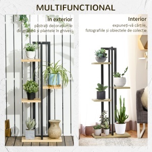 Suport pentru Plante cu 4 Etaje din Lemn de Brad și Metal, 45x25x110 cm, Negru - Img 6
